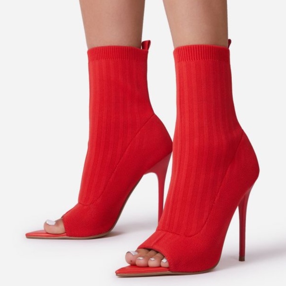 LENYA POINTED PEEP TOE HEEL ANKLE SOCK BOOT - Picture 2 of 4